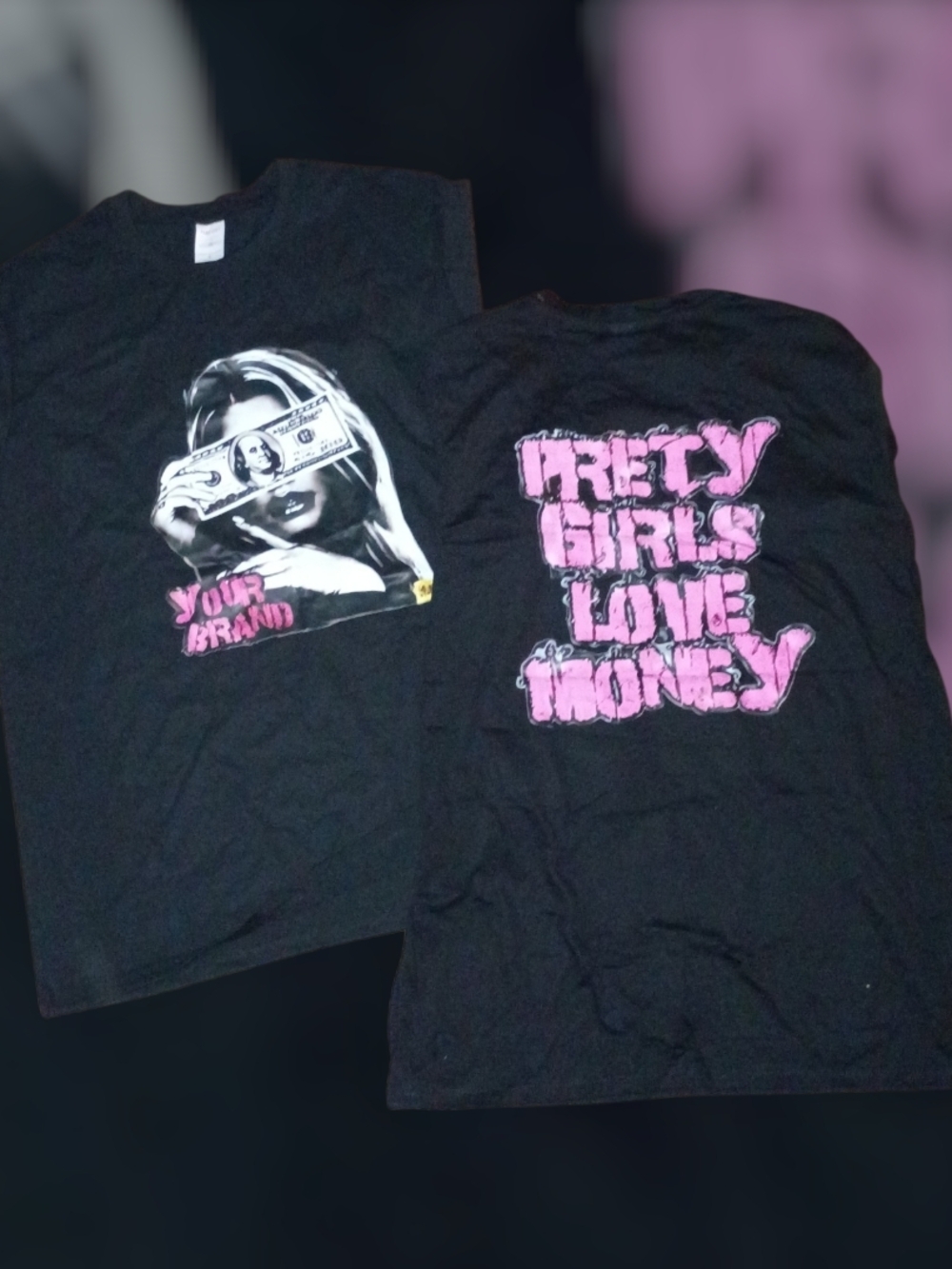 Black Graphic Tee with Pink 'Pretty Girls Love Money' Print
